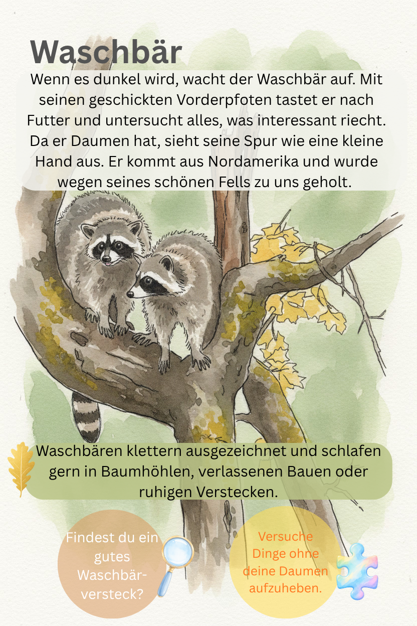 Karte Waschbär aus dem Entdeckerkartenspiel